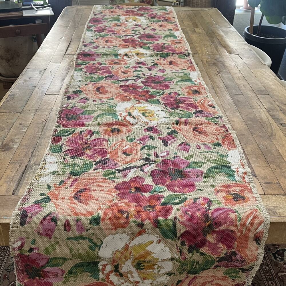 World Market 100% Jute Floral Table Runner 20 in x 108 in Rectangular - Picture 2 of 7